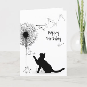 Carte Chat noir et Dandelion Anniversaire