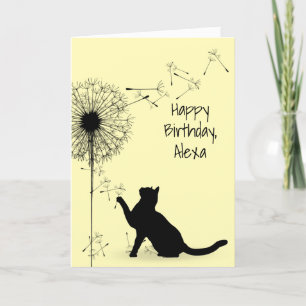 Carte Chat noir et Dandelion Anniversaire