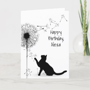Carte Chat noir et Dandelion Anniversaire