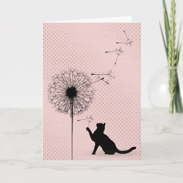 Carte Chat noir et graines de pissenlit anniversaire (Devant)