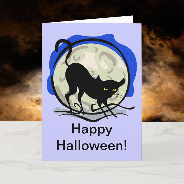 Carte Chat noir et Pleine lune (Black Cat and Full Moon Card)