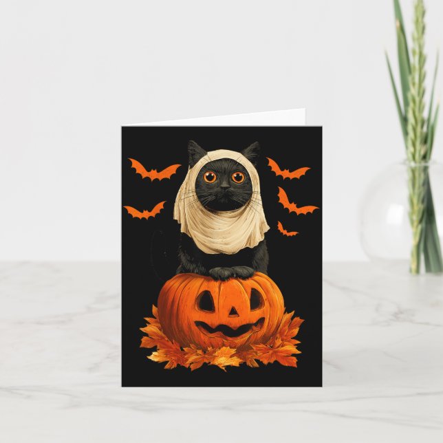 Carte Chat noir fantôme de citrouille d'Halloween effray (Devant)