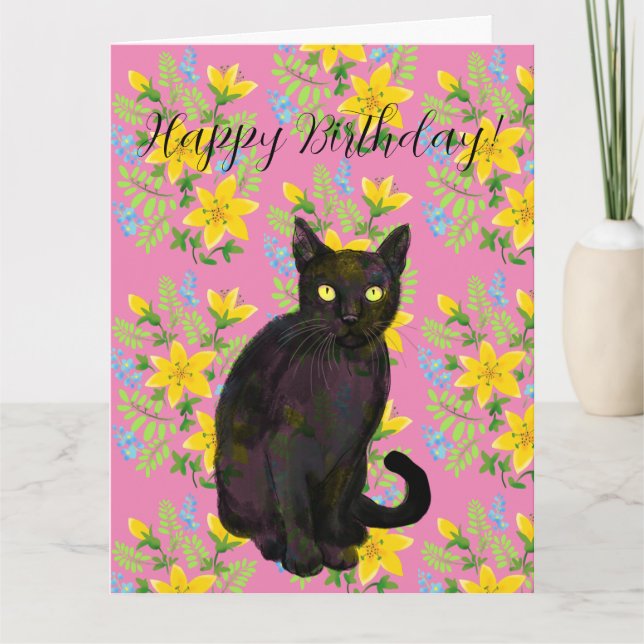 Carte chat noir floral (Devant)