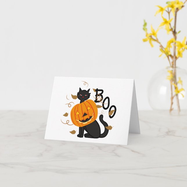 Carte Chat noir Halloween citrouille (Fleur jaune)
