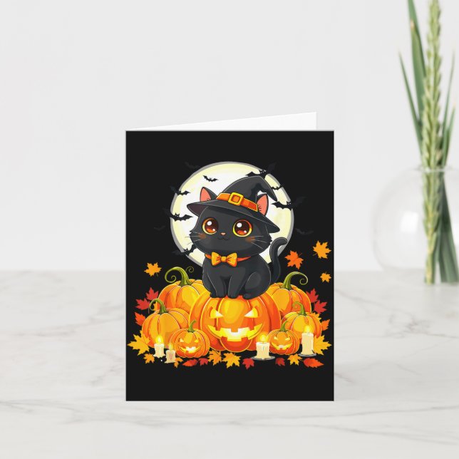 Carte Chat noir Halloween Citrouille Chat (Devant)