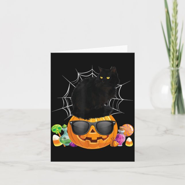 Carte Chat noir Halloween Citrouille Jack O Lanterne Cha (Devant)