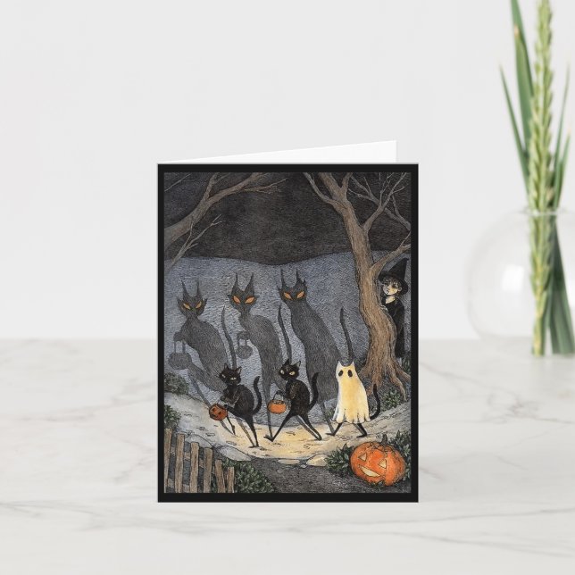 Carte Chat Noir Halloween Hommes Femmes (Devant)