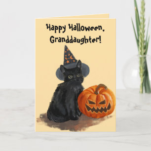CARTE CHAT NOIR HALLOWEEN POUR PETITE-FILLE