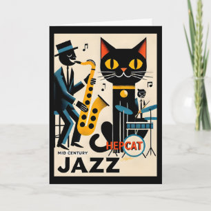 Carte Chat Noir HepCat d'Ère du Jazz Milieu du Siècle