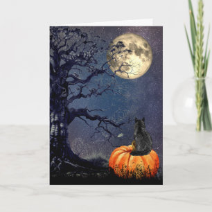 Carte Chat noir la nuit d'Halloween