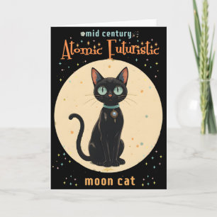 Carte Chat noir lunaire futuriste atomique avec texte