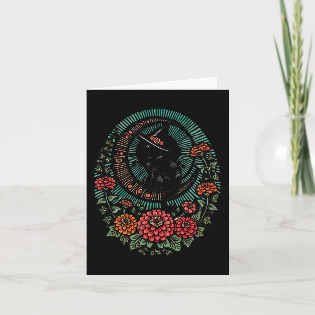 Carte Chat Noir Lune Sorcière Illustration Chats Noirs L (Devant)