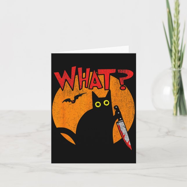 Carte Chat Noir Meurtrier Avec Couteau Drôle Halloween (Devant)