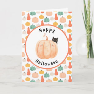Carte Chat noir mignon à la recherche d'une Halloween Ci