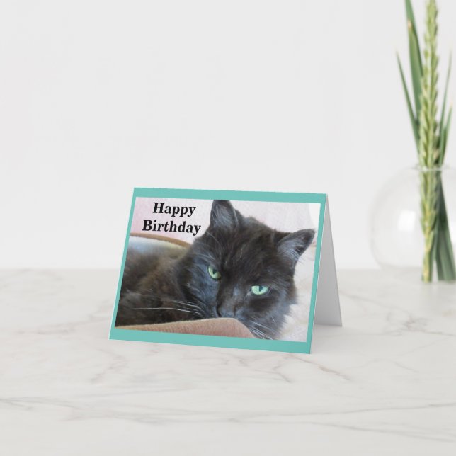 Carte Chat noir mignon Anniversaire (Devant)