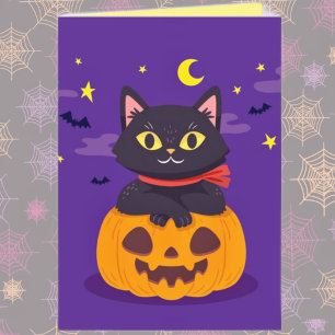 Carte Chat noir mignon dans un citrouile d'Halloween Jac