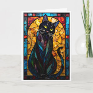 Carte Chat noir mignon de style vitrail