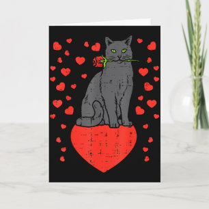 Carte Chat Noir Mordant des Cœurs de Rose Saint-Valentin