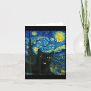 Carte Chat noir Nuit étoilée Van Gogh Chat Selfie Maman