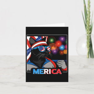 Carte Chat noir patriotique Fireworks