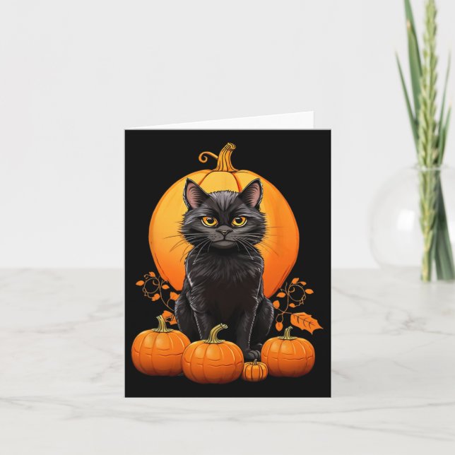 Carte Chat Noir Rétro Halloween Costume Citrouille Pour  (Devant)
