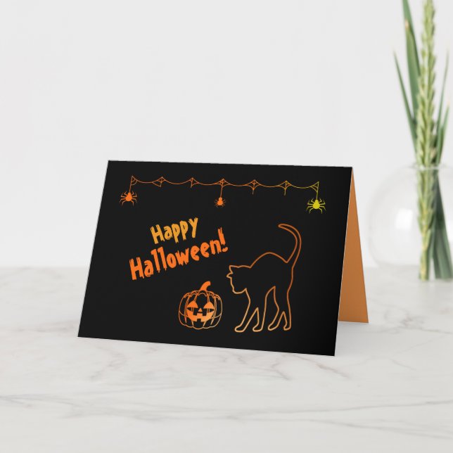 Carte Chat noir Silhouette et Jack olanterns Halloween (Devant)