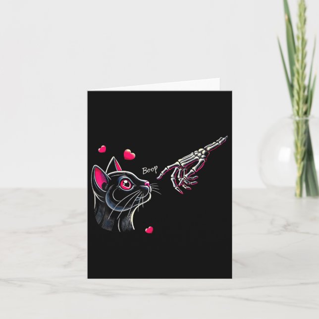 Carte Chat noir Squelette Main Boop Valentines Day Anima (Devant)