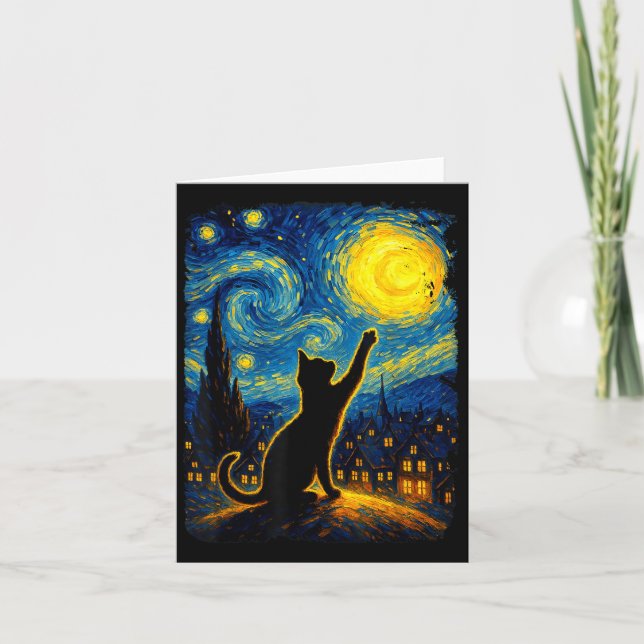 Carte Chat noir Starry Nuit Van Gogh Chat, Maman de chat (Devant)