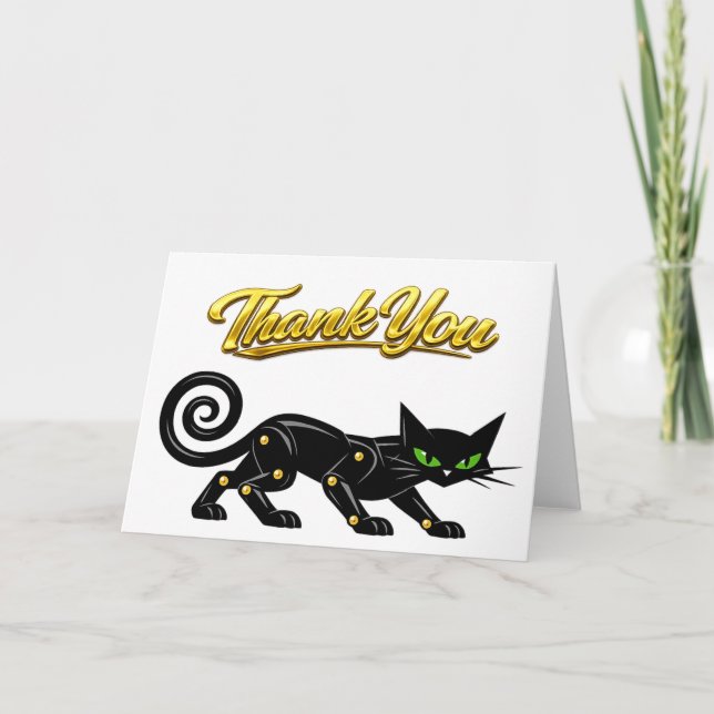 Carte Chat noir steampunk atomique futuriste Merci (Devant)