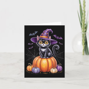 Carte Chat Noir Sur Citrouille Avec Chapeau De Sorcière 