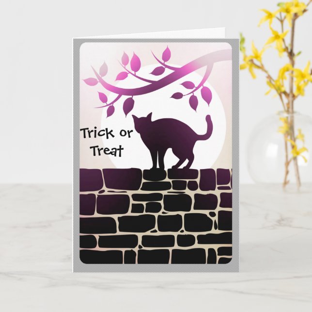 Carte Chat noir Trick or Treat (Fleur jaune)