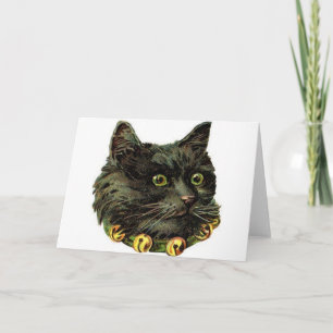 Carte Chat noir victorien avec collier à clochette