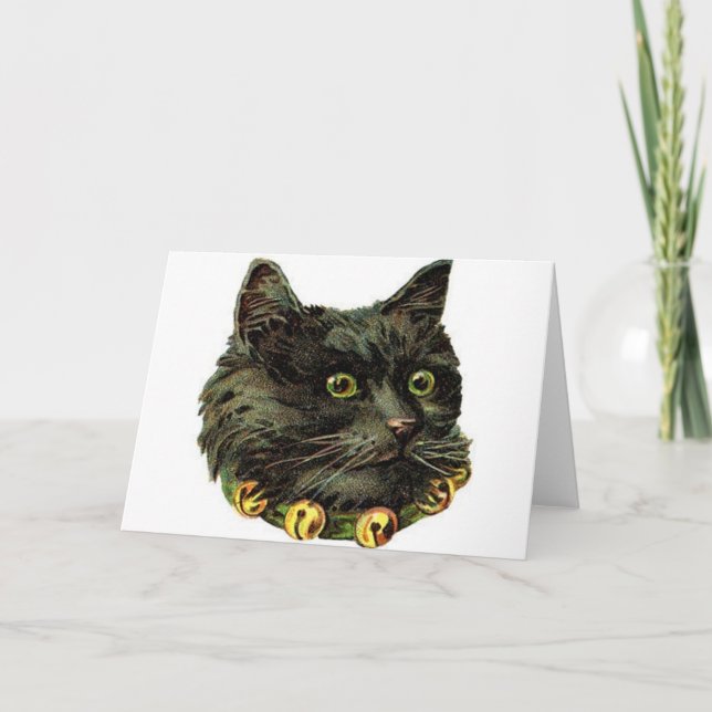 Carte Chat noir victorien avec collier à clochette (Devant)