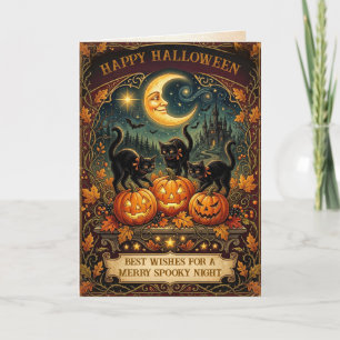Carte Chat noir vintage antique rétro Halloween