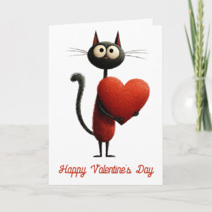 Carte Chat noir vintage avec la Saint-Valentin cœur