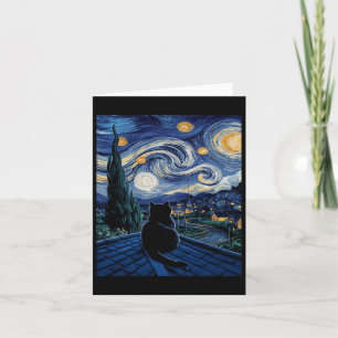 Carte Chat Nuit Étoilée Van Gogh Chat Amateur d'Art Chat