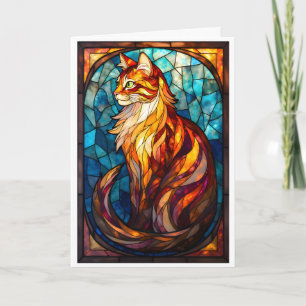 Carte Chat orange duveteux de style vitrail 