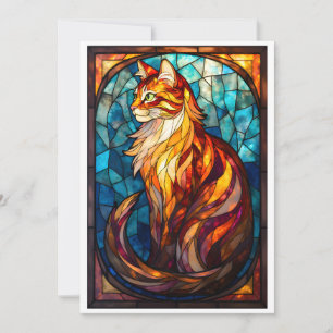 Carte Chat orange duveteux de style vitrail plat