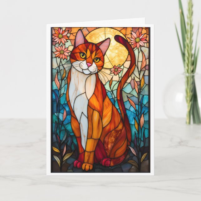 Carte Chat orange et blanc de style vitrail (Devant)