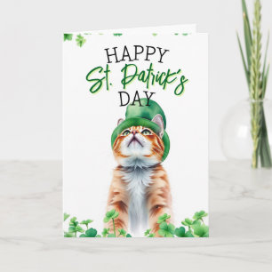 Carte Chat orange joueur avec des trèfles Saint-Patrick