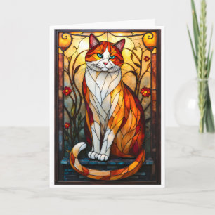 Carte Chat orange séduisant de style vitrail 