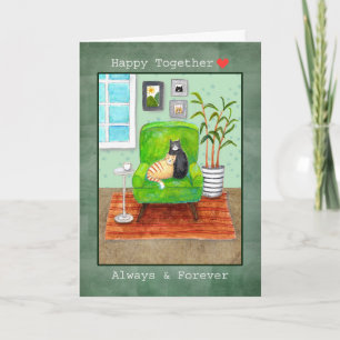 Carte Chat orange tabby et chat Tuxedo câlinant Amour de