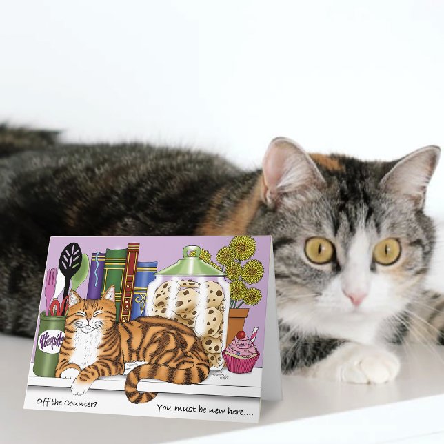 Carte Chat orange tabby impertinent sur le comptoir de c (Créateur téléchargé)