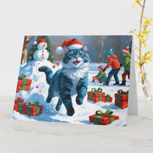 Carte Chat Oriental Bleu Assis dans un Chapeau de Noël e