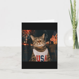 Carte Chat patriotique du 4 juillet fumant une cigarette