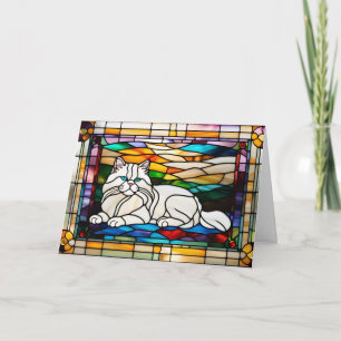 Carte Chat persan blanc mignon en vitrail