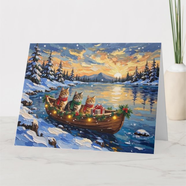 Carte Chat Persan Noël Bateau Fêtes (Devant)