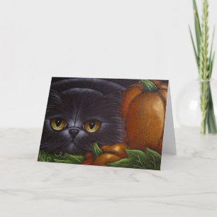 Carte CHAT PERSAN NOIR CITROUILLES D'HALLOWEEN