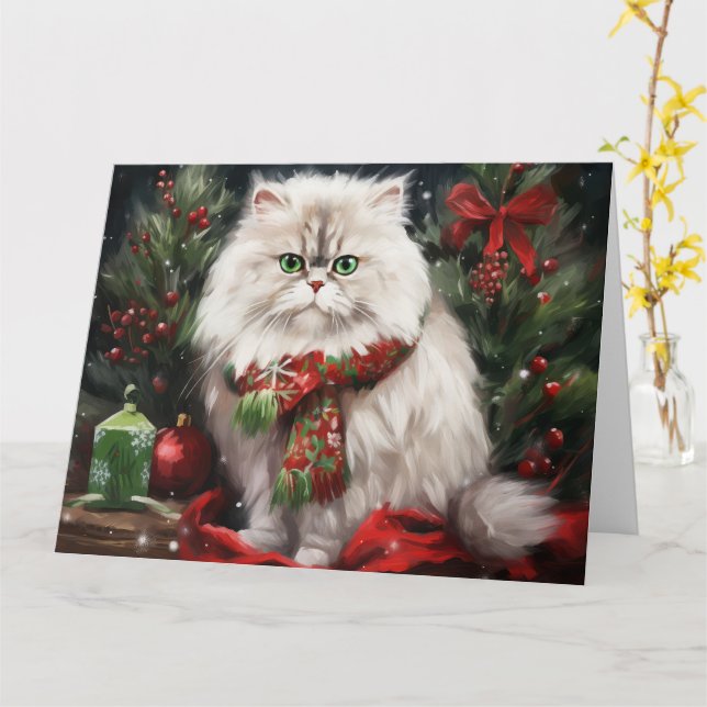 Carte Chat perse en Noël de neige (Fleur jaune)