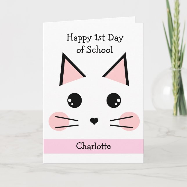 Carte Chat personnalisé Happy 1er jour de l'école (Devant)